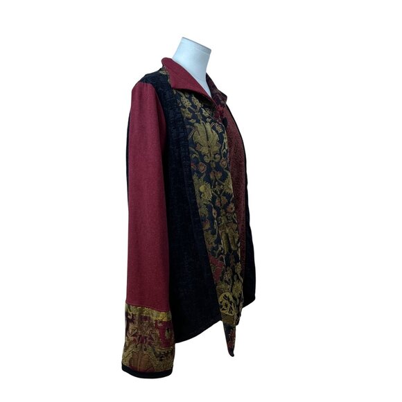 AHNI Women’s Burgundy Multi-Pattern Button Front Jacket Size 2 - Picture 2 of 9